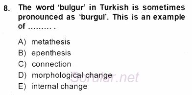 Dilbilim 2 2014 - 2015 Dönem Sonu Sınavı 8.Soru