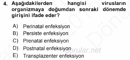 Viroloji 2015 - 2016 Dönem Sonu Sınavı 4.Soru