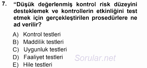 Muhasebe Denetimi ve Mali Analiz 2012 - 2013 Ara Sınavı 7.Soru