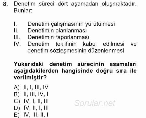 Muhasebe Denetimi ve Mali Analiz 2012 - 2013 Ara Sınavı 8.Soru