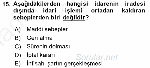 Temel İdare Hukuku 2016 - 2017 Ara Sınavı 15.Soru