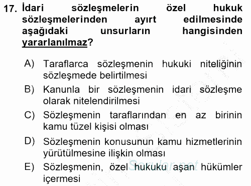 Temel İdare Hukuku 2016 - 2017 Ara Sınavı 17.Soru