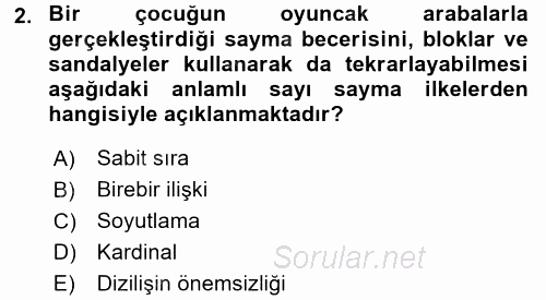 Okulöncesinde Matematik Eğitimi 2017 - 2018 Dönem Sonu Sınavı 2.Soru