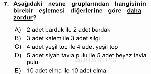 Okulöncesinde Matematik Eğitimi 2017 - 2018 Dönem Sonu Sınavı 7.Soru