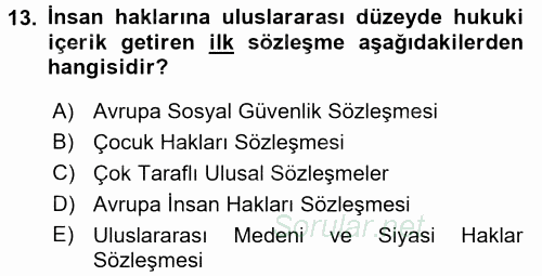 Sosyal Güvenlik 2015 - 2016 Tek Ders Sınavı 13.Soru