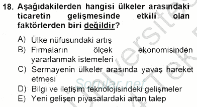 Dış Ticarette Girişimcilik 2013 - 2014 Tek Ders Sınavı 18.Soru