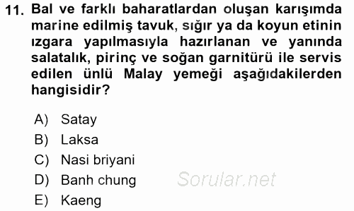 Dünya Mutfakları 2 2016 - 2017 Dönem Sonu Sınavı 11.Soru