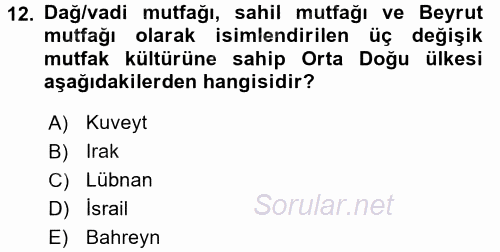 Dünya Mutfakları 2 2016 - 2017 Dönem Sonu Sınavı 12.Soru