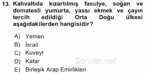Dünya Mutfakları 2 2016 - 2017 Dönem Sonu Sınavı 13.Soru