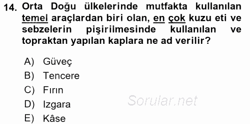 Dünya Mutfakları 2 2016 - 2017 Dönem Sonu Sınavı 14.Soru