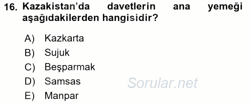 Dünya Mutfakları 2 2016 - 2017 Dönem Sonu Sınavı 16.Soru