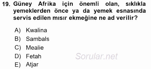 Dünya Mutfakları 2 2016 - 2017 Dönem Sonu Sınavı 19.Soru
