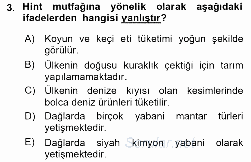 Dünya Mutfakları 2 2016 - 2017 Dönem Sonu Sınavı 3.Soru