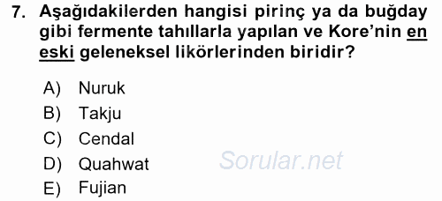 Dünya Mutfakları 2 2016 - 2017 Dönem Sonu Sınavı 7.Soru