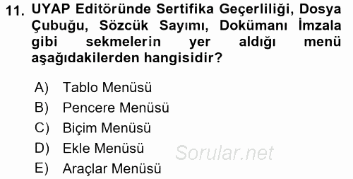 Ulusal Yargı Ağı Projesi 1 2017 - 2018 Ara Sınavı 11.Soru