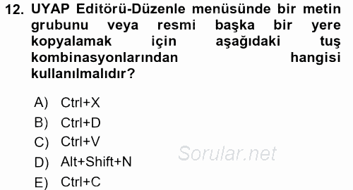 Ulusal Yargı Ağı Projesi 1 2017 - 2018 Ara Sınavı 12.Soru