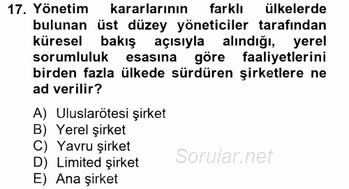 Uluslararası Kamu Maliyesi 2013 - 2014 Tek Ders Sınavı 17.Soru