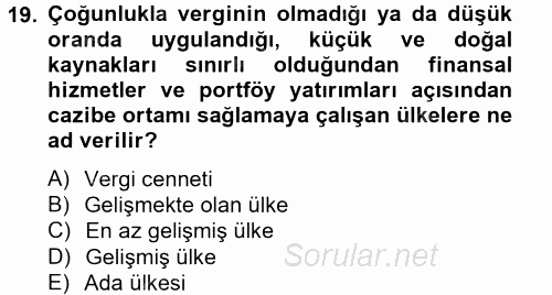 Uluslararası Kamu Maliyesi 2013 - 2014 Tek Ders Sınavı 19.Soru