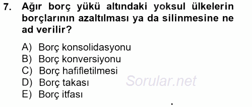 Uluslararası Kamu Maliyesi 2013 - 2014 Tek Ders Sınavı 7.Soru