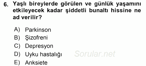 Yaşlı ve Hasta Bakım Hizmetleri 2015 - 2016 Tek Ders Sınavı 6.Soru