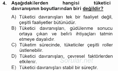 Tüketim Bilinci ve Bilinçli Tüketici 2013 - 2014 Tek Ders Sınavı 4.Soru