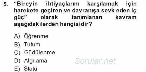 Tüketim Bilinci ve Bilinçli Tüketici 2013 - 2014 Tek Ders Sınavı 5.Soru