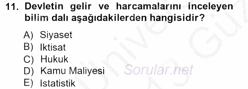 Kamu Maliyesi 2012 - 2013 Ara Sınavı 11.Soru