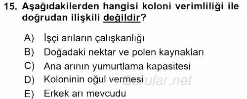 Hayvan Yetiştirme 2016 - 2017 Dönem Sonu Sınavı 15.Soru