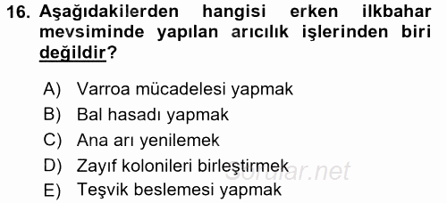 Hayvan Yetiştirme 2016 - 2017 Dönem Sonu Sınavı 16.Soru