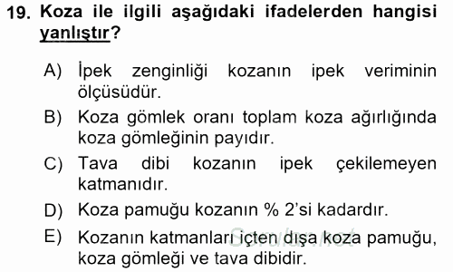 Hayvan Yetiştirme 2016 - 2017 Dönem Sonu Sınavı 19.Soru