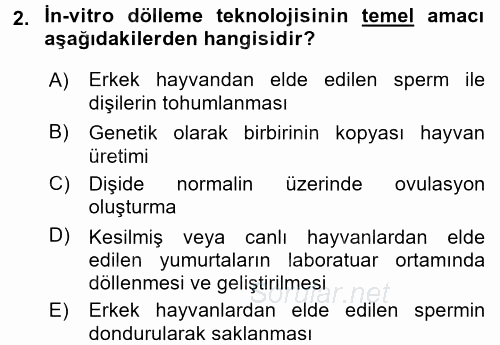 Hayvan Yetiştirme 2016 - 2017 Dönem Sonu Sınavı 2.Soru