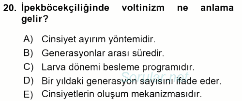 Hayvan Yetiştirme 2016 - 2017 Dönem Sonu Sınavı 20.Soru