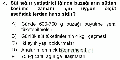 Hayvan Yetiştirme 2016 - 2017 Dönem Sonu Sınavı 4.Soru