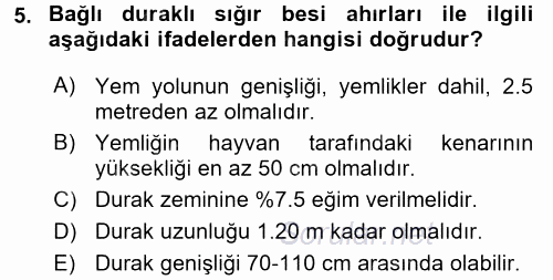 Hayvan Yetiştirme 2016 - 2017 Dönem Sonu Sınavı 5.Soru