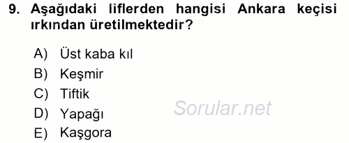 Hayvan Yetiştirme 2016 - 2017 Dönem Sonu Sınavı 9.Soru