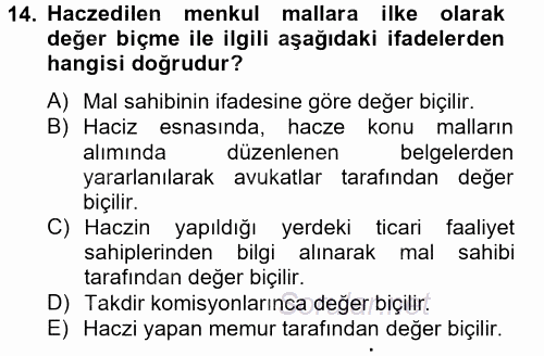 Vergi İcra Hukuku 2013 - 2014 Tek Ders Sınavı 14.Soru