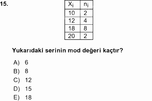 İstatistik 2015 - 2016 Ara Sınavı 15.Soru