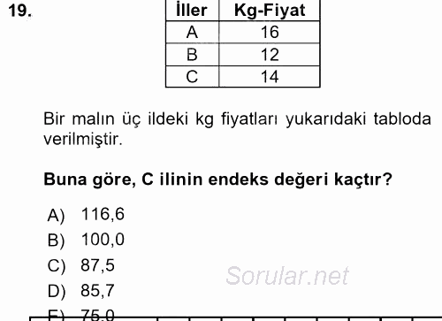 İstatistik 2015 - 2016 Ara Sınavı 19.Soru