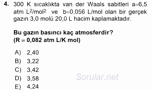 Genel Kimya 2 2017 - 2018 3 Ders Sınavı 4.Soru