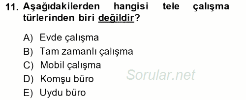 Yeni Teknolojiler ve Çalışma Hayatı 2013 - 2014 Dönem Sonu Sınavı 11.Soru