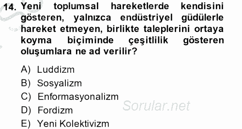Yeni Teknolojiler ve Çalışma Hayatı 2013 - 2014 Dönem Sonu Sınavı 14.Soru