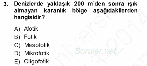 Ekoloji ve Turizm 2013 - 2014 Dönem Sonu Sınavı 3.Soru