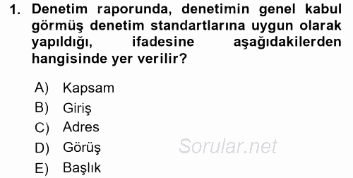 Muhasebe Denetimi 2015 - 2016 Dönem Sonu Sınavı 1.Soru