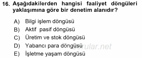 Muhasebe Denetimi 2015 - 2016 Dönem Sonu Sınavı 16.Soru