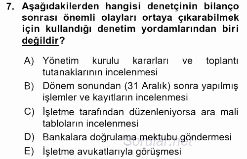 Muhasebe Denetimi 2015 - 2016 Dönem Sonu Sınavı 7.Soru