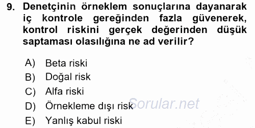 Muhasebe Denetimi 2015 - 2016 Dönem Sonu Sınavı 9.Soru