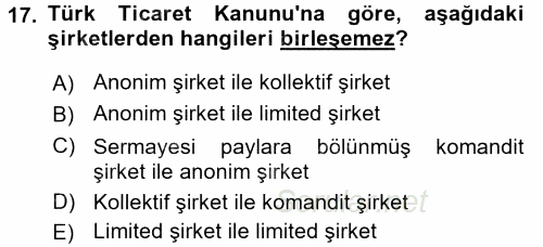 Girişimcilik ve İş Kurma 2016 - 2017 Dönem Sonu Sınavı 17.Soru