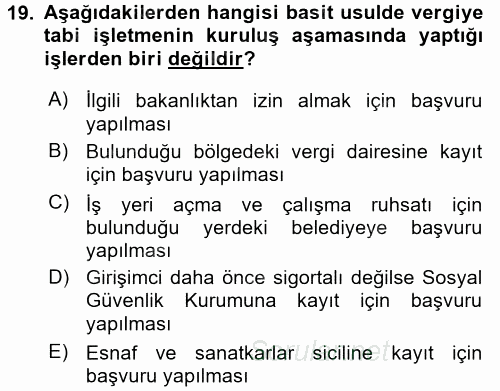 Girişimcilik ve İş Kurma 2016 - 2017 Dönem Sonu Sınavı 19.Soru