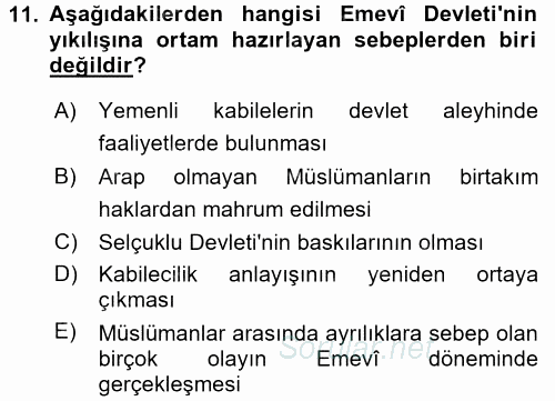 İslam Tarihi ve Medeniyeti 1 2016 - 2017 Dönem Sonu Sınavı 11.Soru