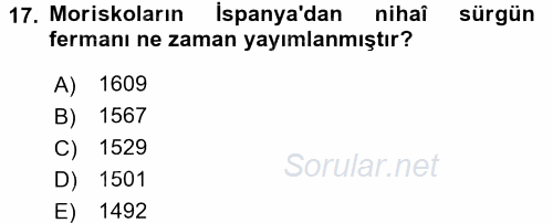 İslam Tarihi ve Medeniyeti 1 2016 - 2017 Dönem Sonu Sınavı 17.Soru